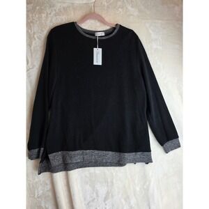 Fantaslook‎ Black Grey Long Sleeve Tunic Top Colorblock Side Slits Size L NWT